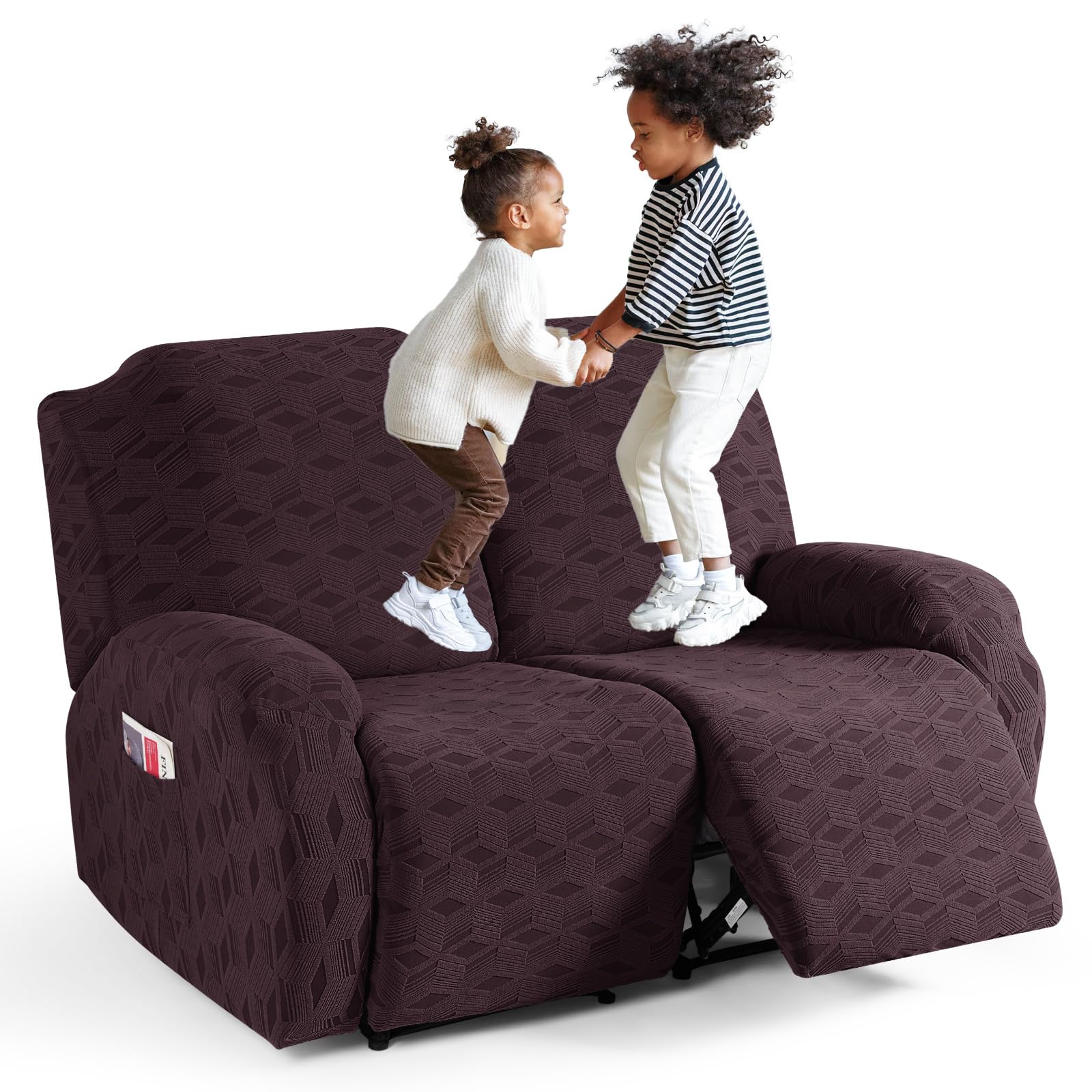 Taococo Recliner Loveseat Cover, Stretch Jacquard Reclining Loveseat Cover Furniture Protector Sofa Slipcovers 2 Seat Recliner C