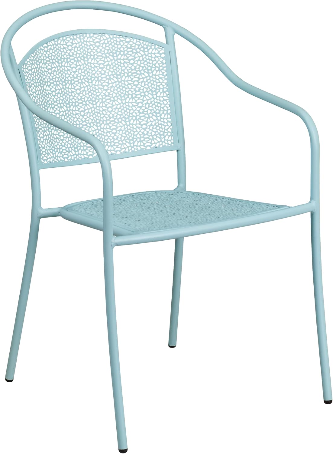 Commercial Grade 35.25 Round Sky Blue Indoor-Outdoor Steel Patio Table Set with 2 Square Back Chairs