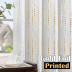 Jinchan 100% Blackout Boho Curtains Moon Phases Printed Bedroom Curtains 63 Inch Length 2 Panels Golden On White Drapes Rod Pocket Back Tab Thermal Insulated Curtains For Nursery Window Drapes