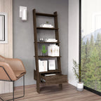 Kobe Ladder Bookcase with 5 Shelves and 1 Drawer, Dark Walnut