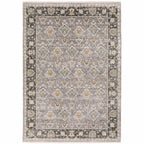 HomeRoots 509434 10 x 13 ft. Gray & Blue Oriental Power Loom Stain Resistant Rectangle Area Rug with Fringe