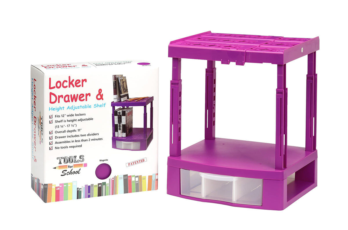 Tools For School Locker Drawer And Height Adjustable Shelf. Includes Removable Drawer. Heavy Duty. Fits 12 Inch Wide Locker (Mag