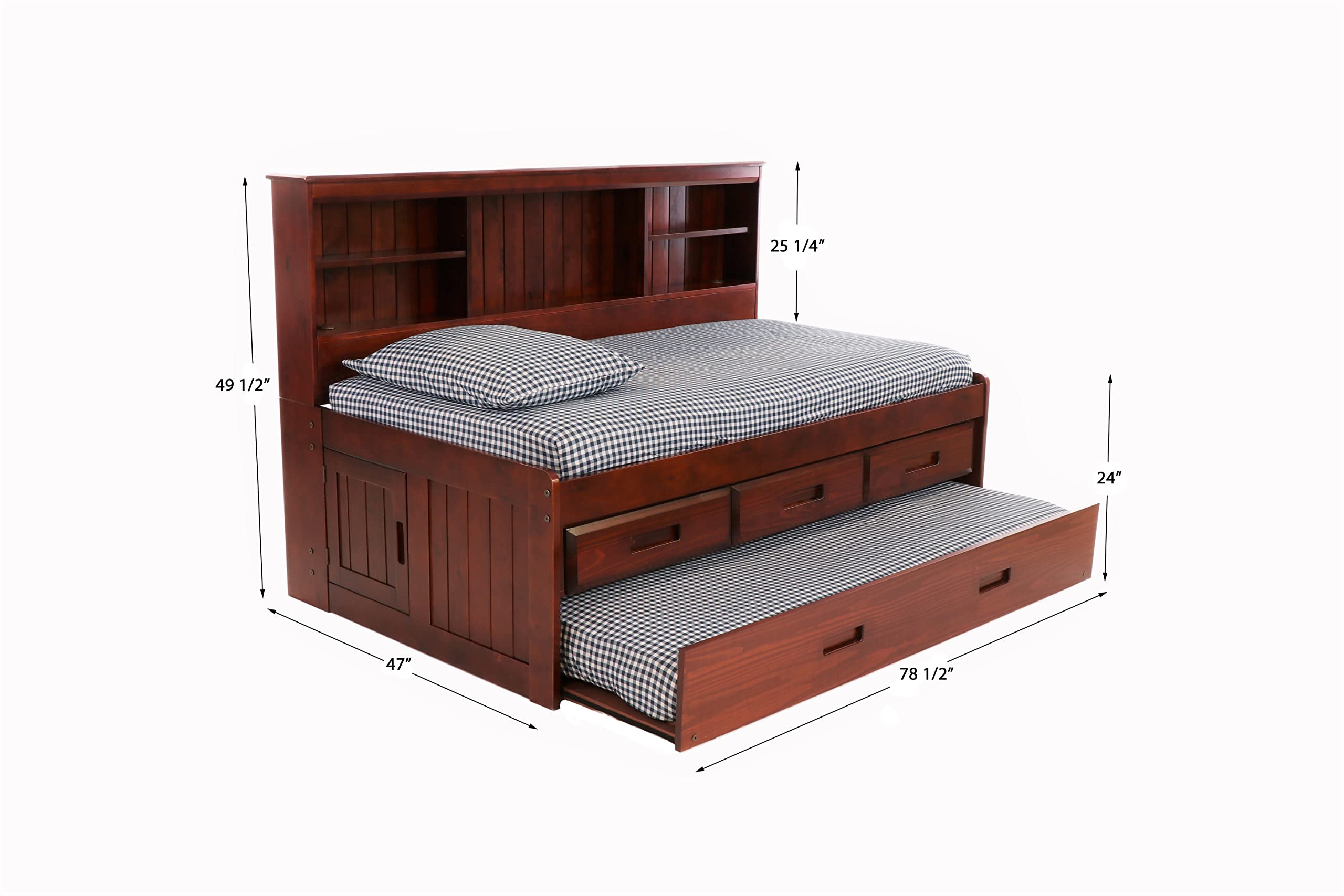OS Home and Office Furniture Model 82822K3-22, Solid Pine Twin Daybed with 3 Sturdy Drawers and a Twin Sized Trundle in Rich Merlot