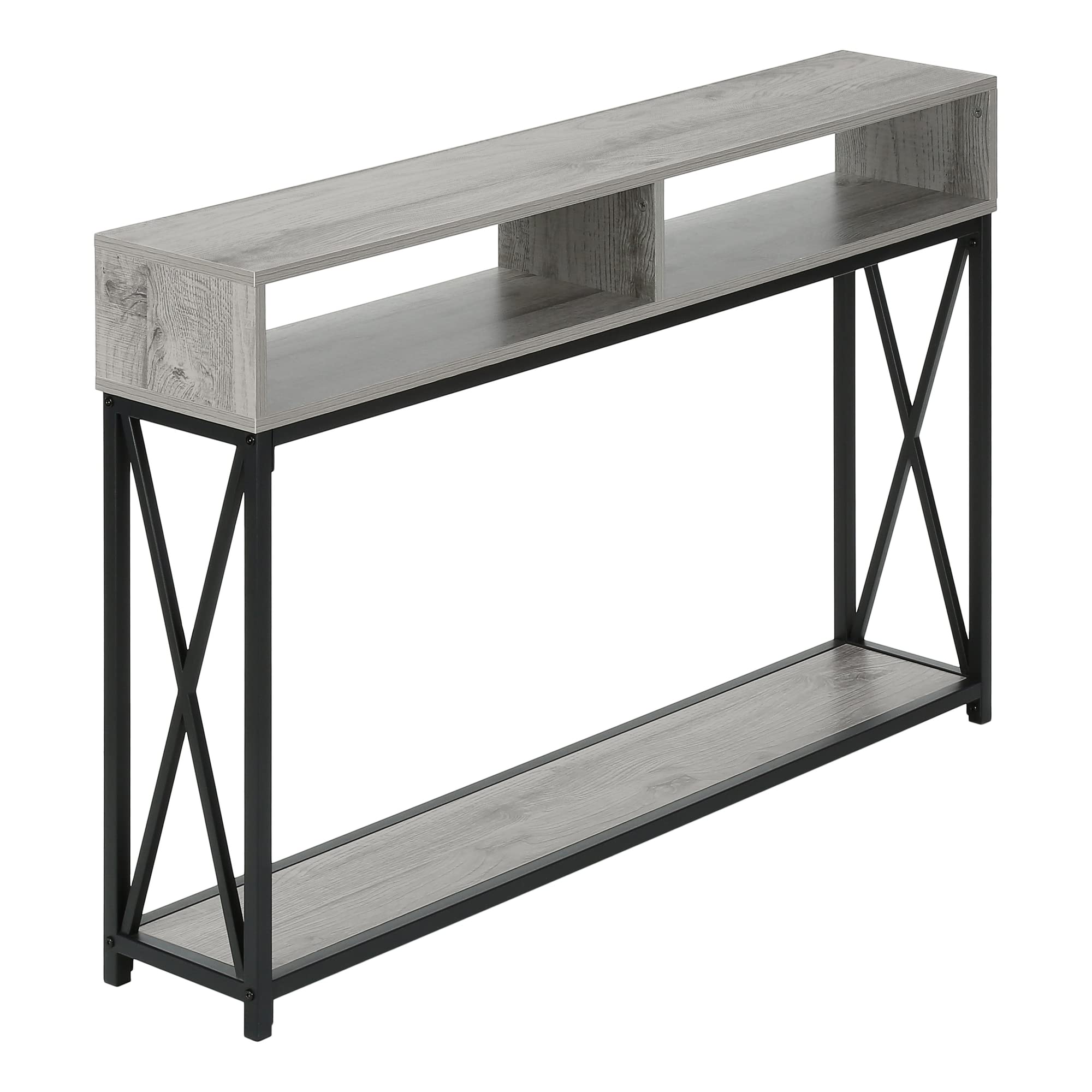 Monarch Specialties 3572 Accent Table, Console, Entryway, Narrow, Sofa, Living Room, Bedroom, Metal, Laminate, Grey, Black, Contemporary, Modern Table-48 Hall, 47.25&quot; L X 9&quot; W X 30.5&quot; H
