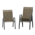 Amopatio Patio Chairs Set Of 4, Outdoor Stackable Dining Chairs For All Weather, Dark Brown, Breathable Garden Outdoor Furniture