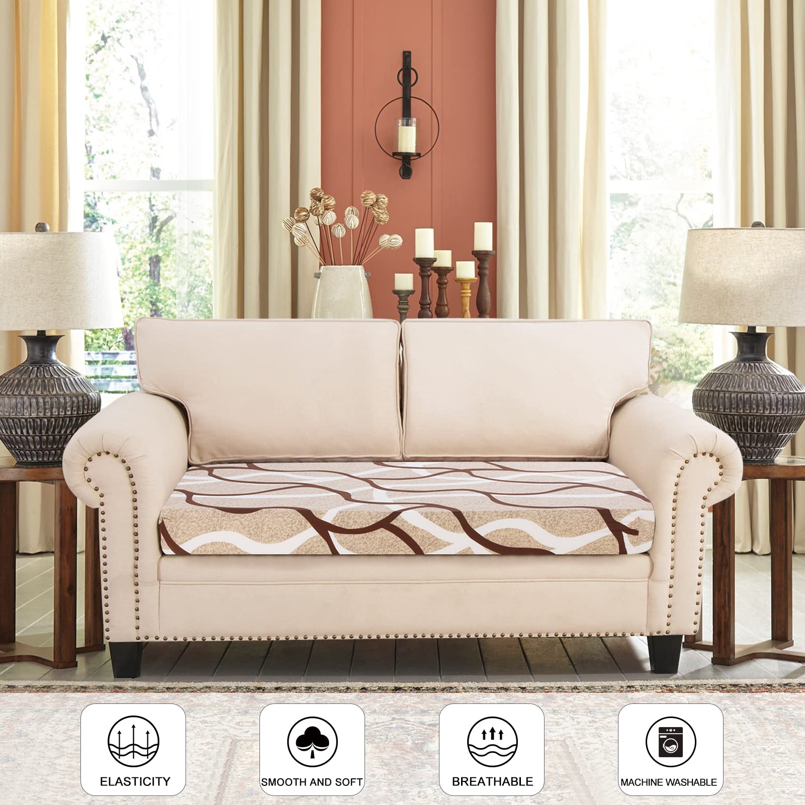 Searchi Printed Sofa Couch Cushion Covers Replacement Couch Seat Covers Stretch Patterned Sofa Seat Slipcovers Washable Furniture Protectors Sofa Slipcover Soft With Elastic Bottom(Medium-2 Seat)