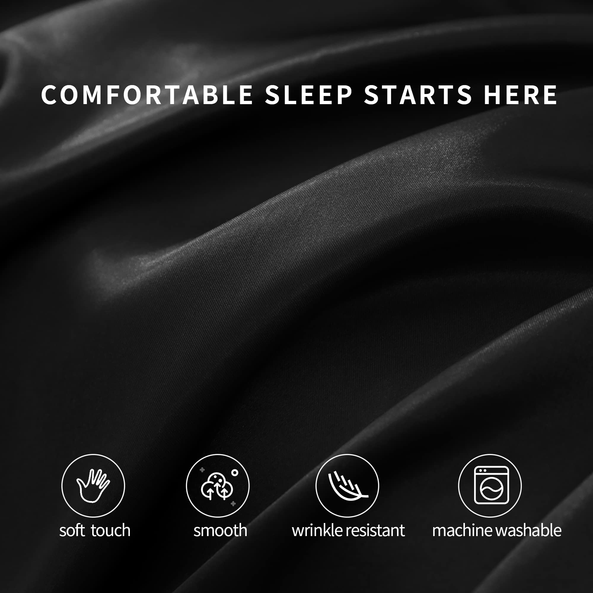 Candoury Queen Size Satin Sheets Bed Set 6 Pcs - Black Silky Bedding, Soft & Durable Pillowcases, Flat & Fitted Sheets - Hotel Luxury