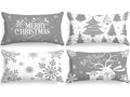 Lanpn White And Grey 12X20 Christmas Lumbar Pillow Covers Set Of 4, Decorative Rectangle Long 12 X 20 Gray Winter Snowflake Thro