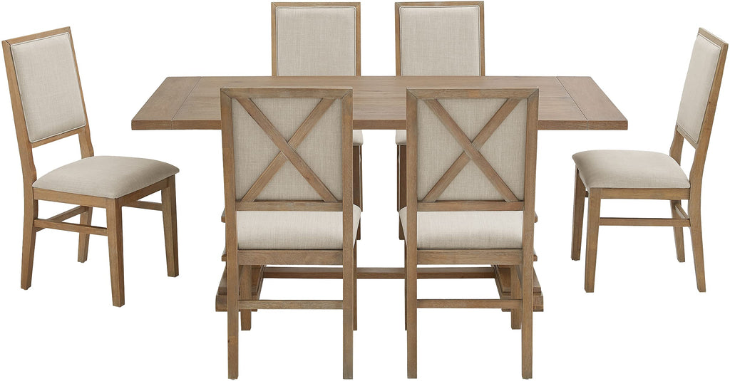 Crosley Furniture Joanna 7-Piece Modern Farmhouse Dining Table Set for 6 with Upholstered Chairs, Rustic Brown/Creme