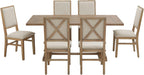 Crosley Furniture Joanna 7-Piece Modern Farmhouse Dining Table Set for 6 with Upholstered Chairs, Rustic Brown/Creme