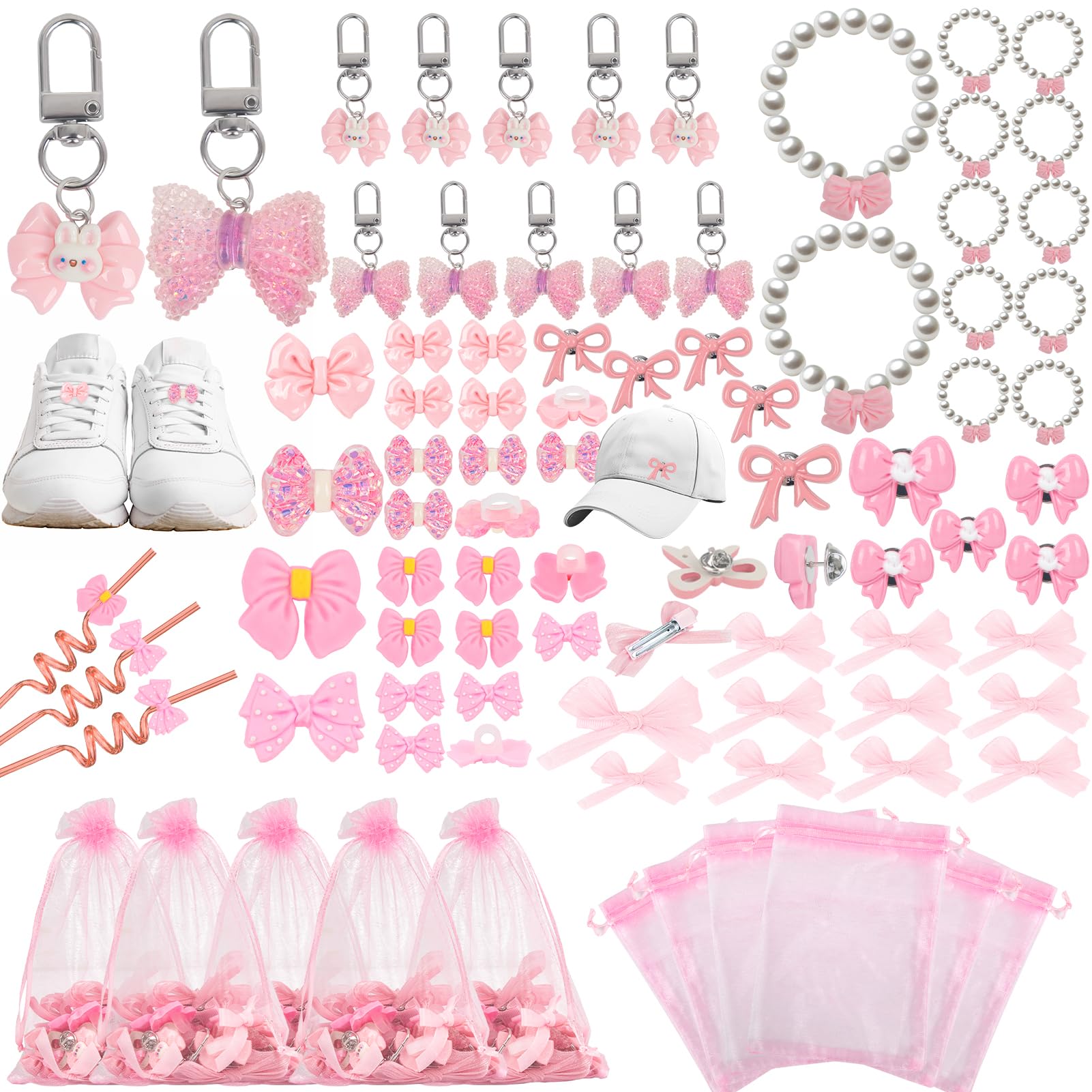 foci cozi 96PCS Pink Bow Birthday Party Favors Decorations, Pink Bow Decor Party Supplies