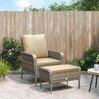 vidaXL Patio Lounge Chair with Footstool - Weather-Resistant Light Brown Poly Rattan, Steel Frame, Comfortable Outdoor Seating with Cushions