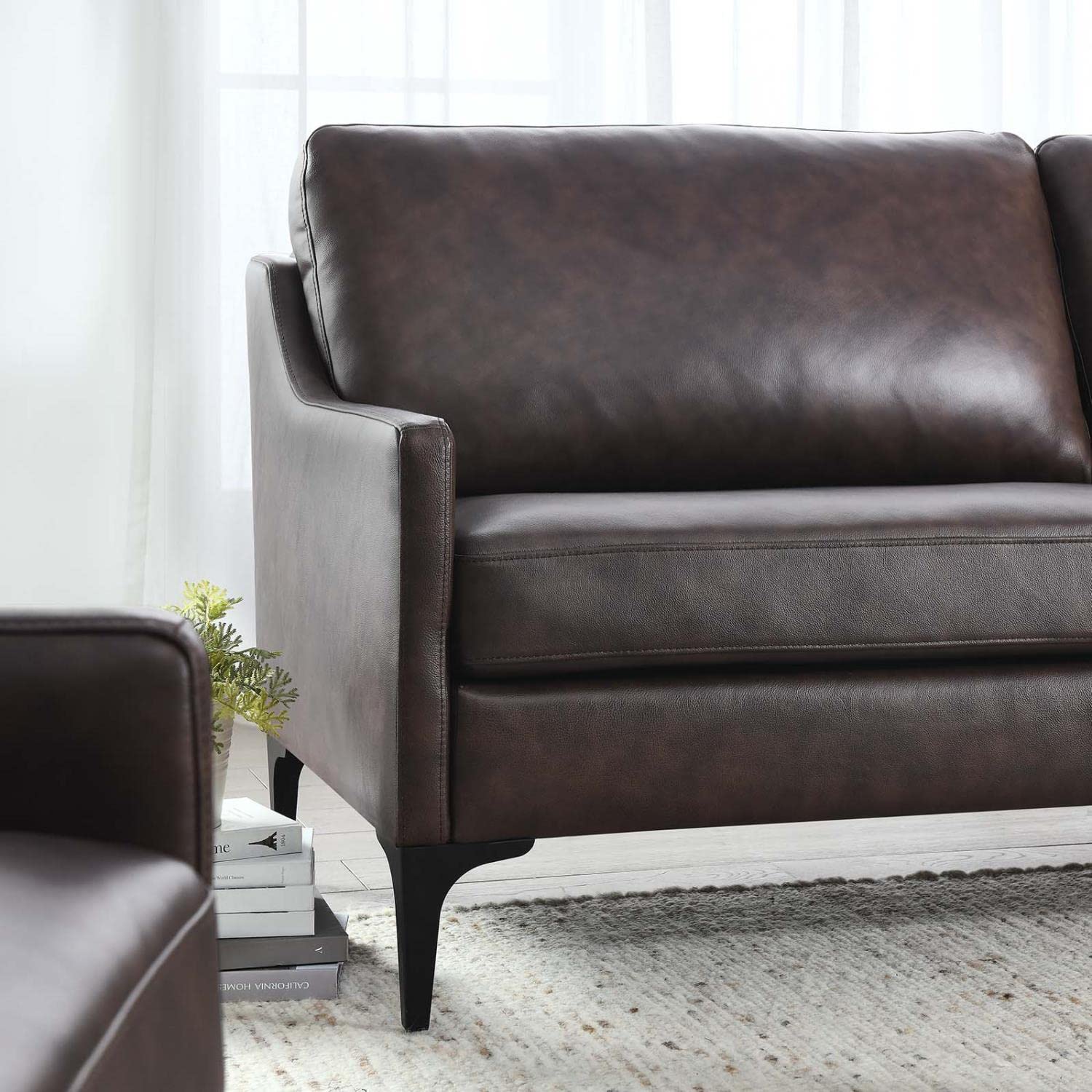 Modway Corland Modern Style Leather And Metal Sofa In Brown Finish