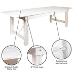 Flash Furniture Hercules Commercial Grade Farmhouse Dining Table | Solid Pine Foldable Table For 10 In Antique Rustic White | Rustic Charm For Home And Events