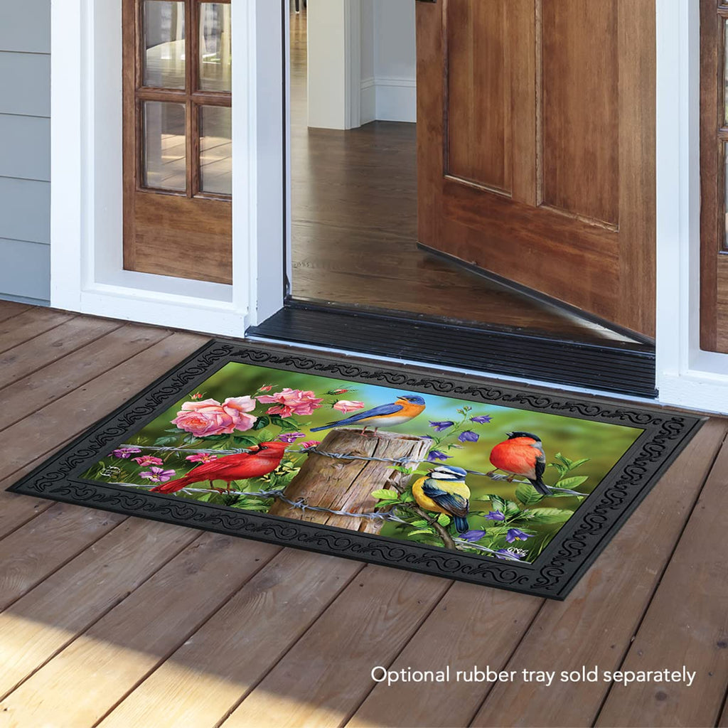 Briarwood Lane Fence Post Birds Spring Doormat Cardinal Bluebird Indoor Outdoor 30' X 18'