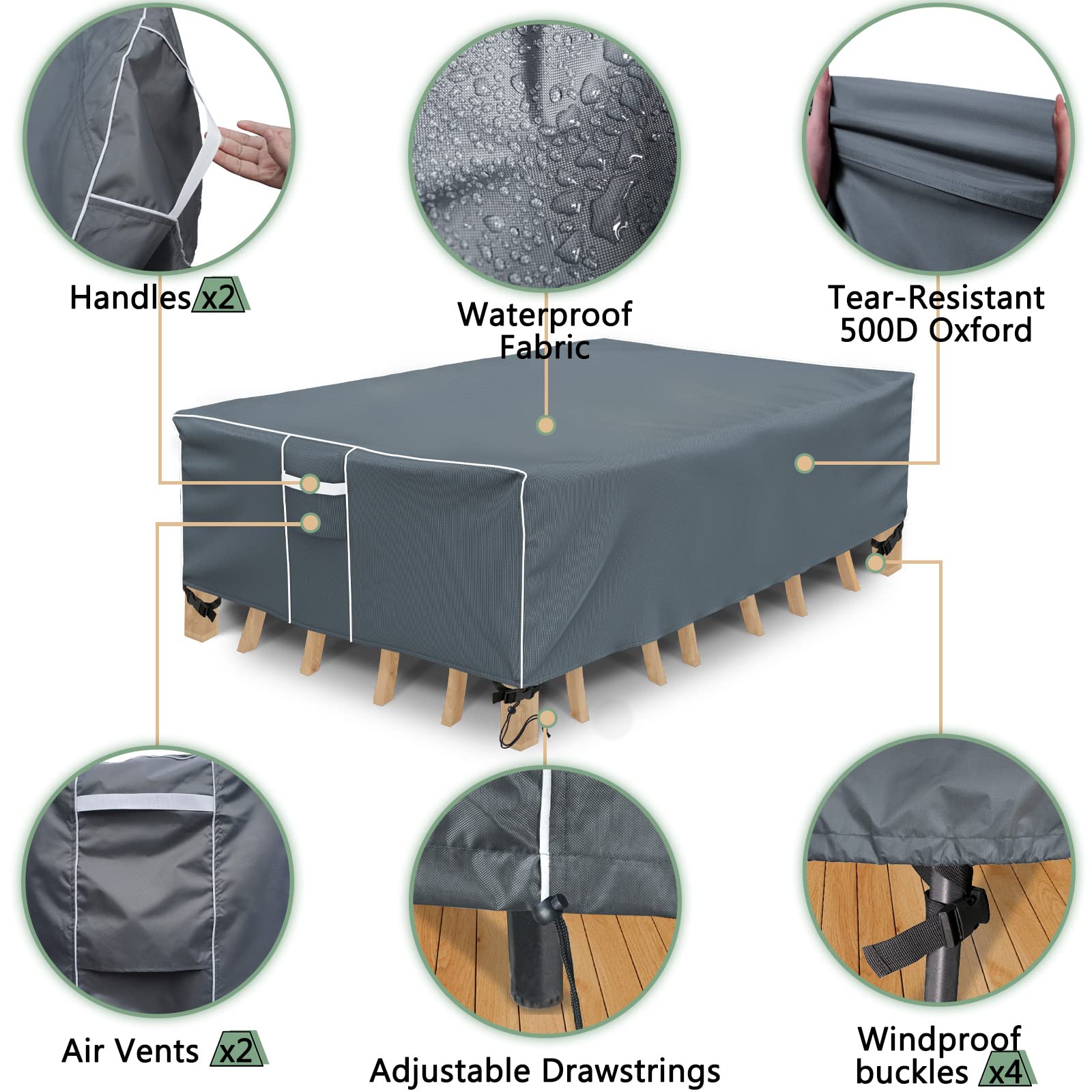 Square Patio Furniture Covers, Waterproof Outdoor Furniture Cover, 500D Heavy Duty, All Weather Protection Patio Covers For Outdoor Dining Table Set, 98' L X 98' W X 29' H -Grey