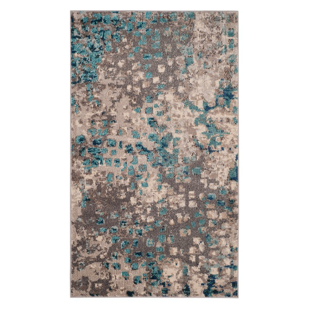 SAFAVIEH Monaco Collection Area Rug - 8 x 11, Grey & Light Blue, Boho Chic Abstract Watercolor Design, Non-Shedding & Easy Car