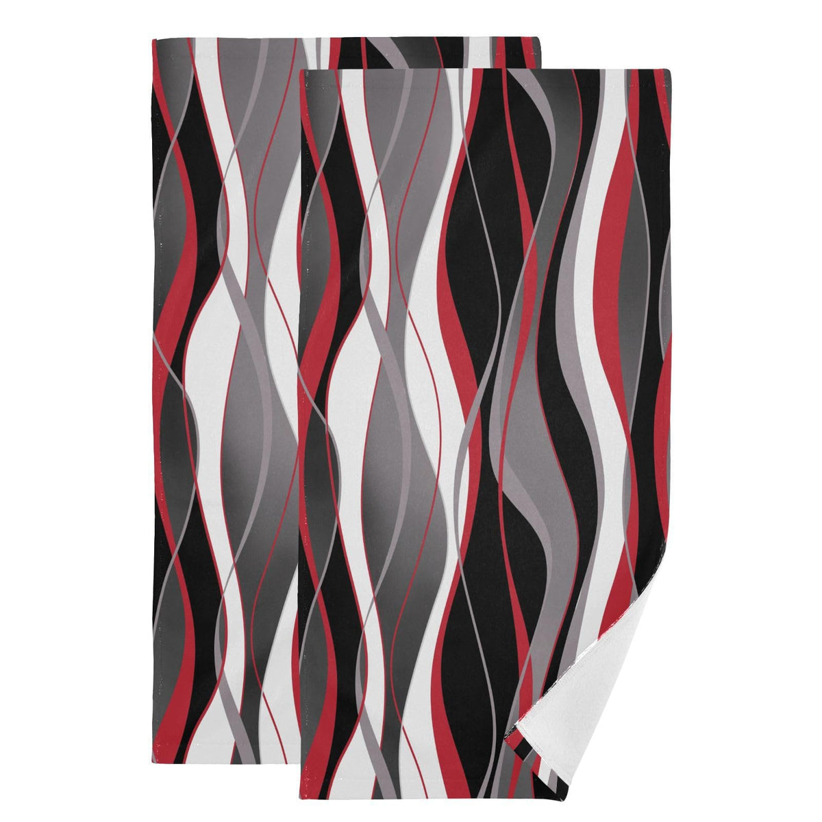 YOCIBIUT Red Black Gray Hand Towels for Bathroom Set of 2,Absorbent Microfiber Grey and White Striped Abstract Modern Kitchen To