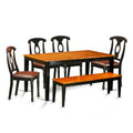 East West Furniture NIKE6-BCH-LC 6 Piece Dining Room Set Contains a Rectangle Kitchen Table with Butterfly Leaf and 4 Faux Leather Dining Chairs with a Bench, 36x66 Inch, Black & Cherry