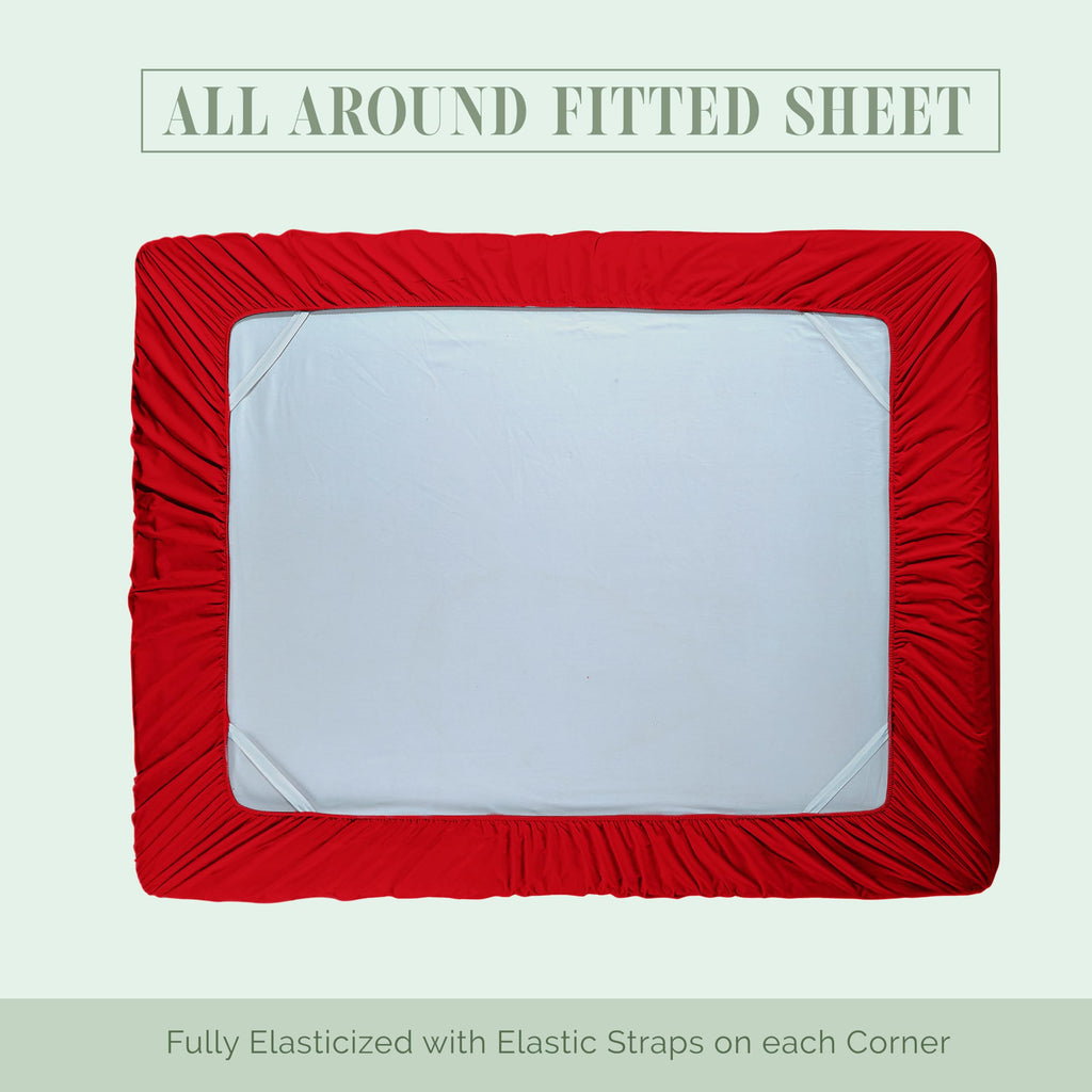 Elegant Comfort 1500 Premium Hotel Quality 18-24 Inches Deep - Extra Deep Pocket Single Fitted Sheet For High Mattress, Luxury And Softest, Smart Pocket - Wrinkle Free, Queen, Red
