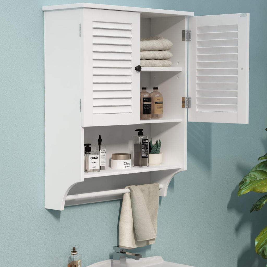 Choochoo Medicine Cabinet, Bathroom Wall Cabinet, 2 Doors Over The Toilet Space Saver Storage Cabinet With Large Space, White