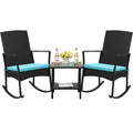 Flamaker Rocking Chair Outdoor Pe Rattan Patio Chairs With Glass Table High Back Porch Rocker For Balcony, Garden, Backyard (Blue)