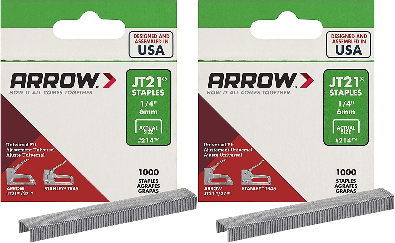Arrow Fastener 214-2 Genuine Jt21 1/4-Inch Staples, 1,000-Staples - 2 Pack