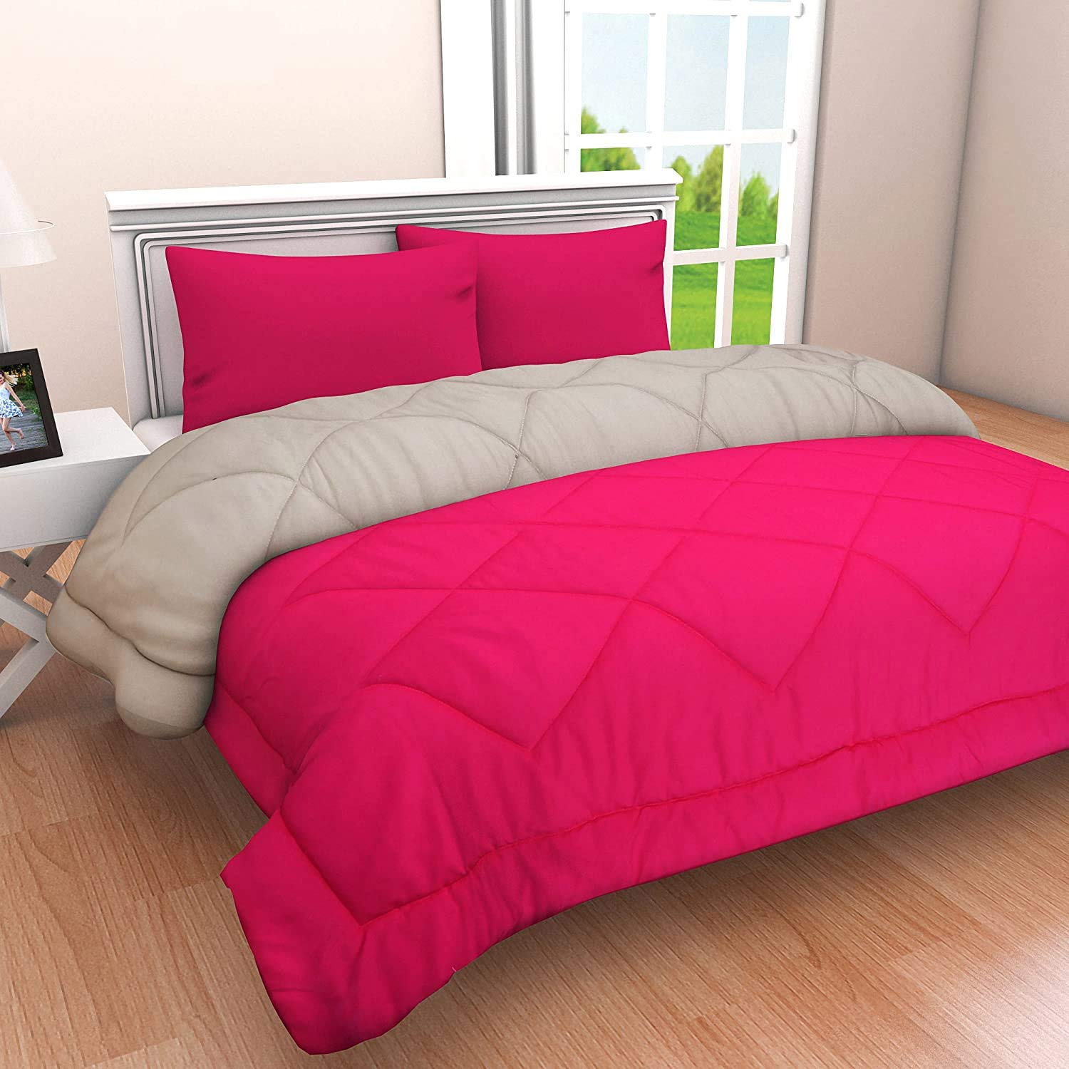 Linenovation All Season Microfiber Reversable Duvet/Ac Comforter/Quilt  Pink Grey  Single Size 60 Inch X 90 Inch