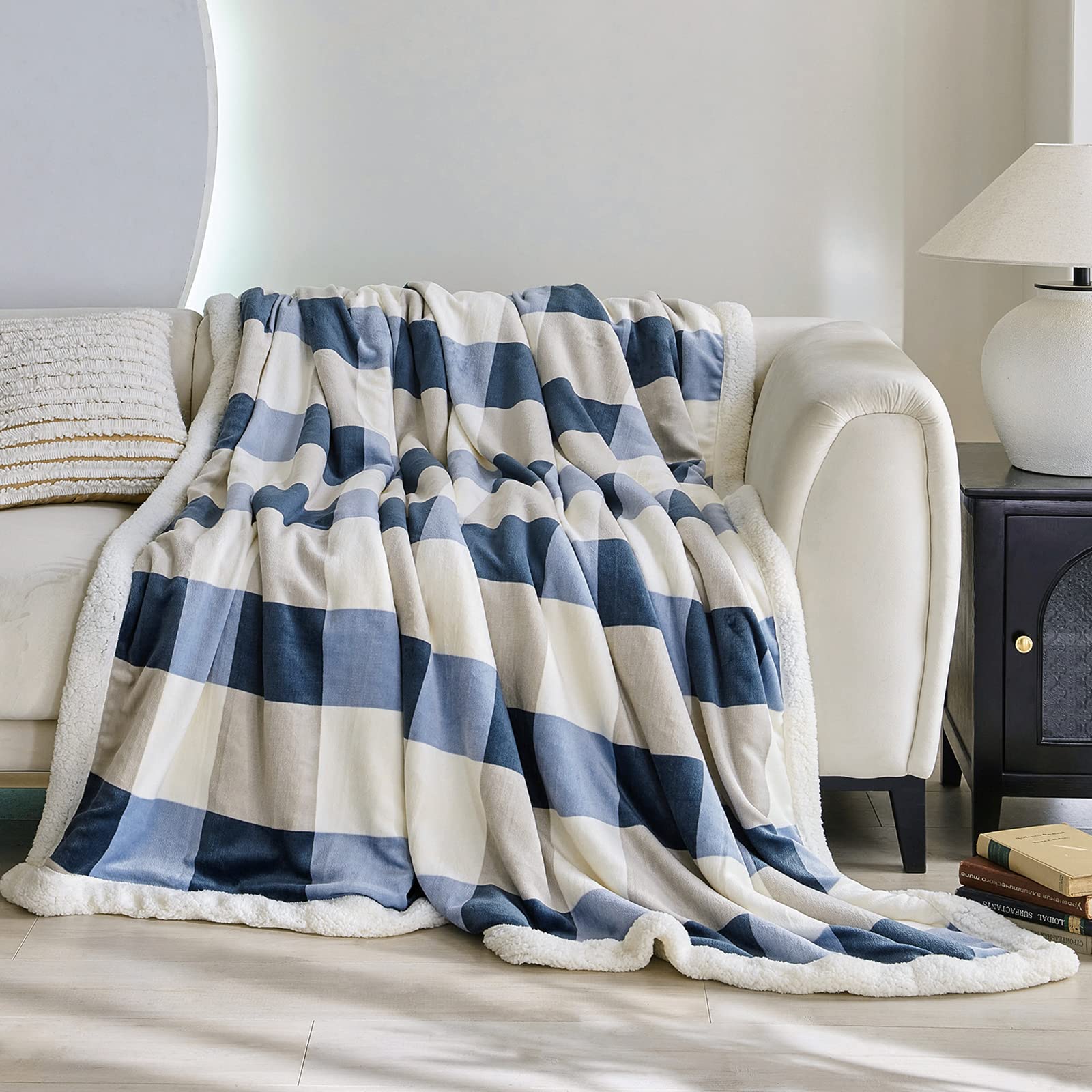 Gracelife Sherpa Throw Blanket 80   X90   , Plaid Warm Cozy Throw Blankets For Sofa, Couch, Bed, Reversible Throws Fluffy Plush