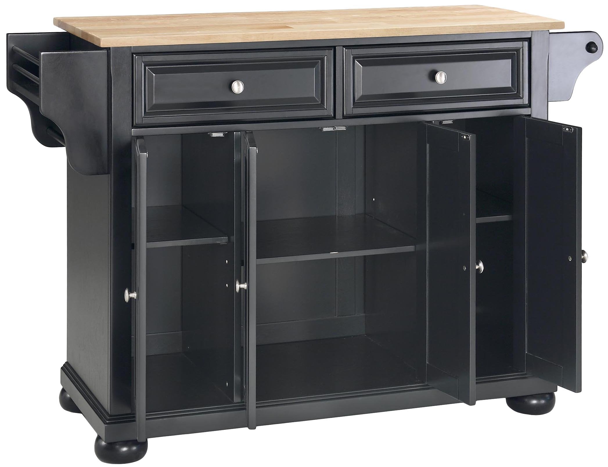 Crosley Furniture Alexandria Wood Top Rolling Kitchen Island Storage Cart, Microwave Stand, Spice Rack, Black