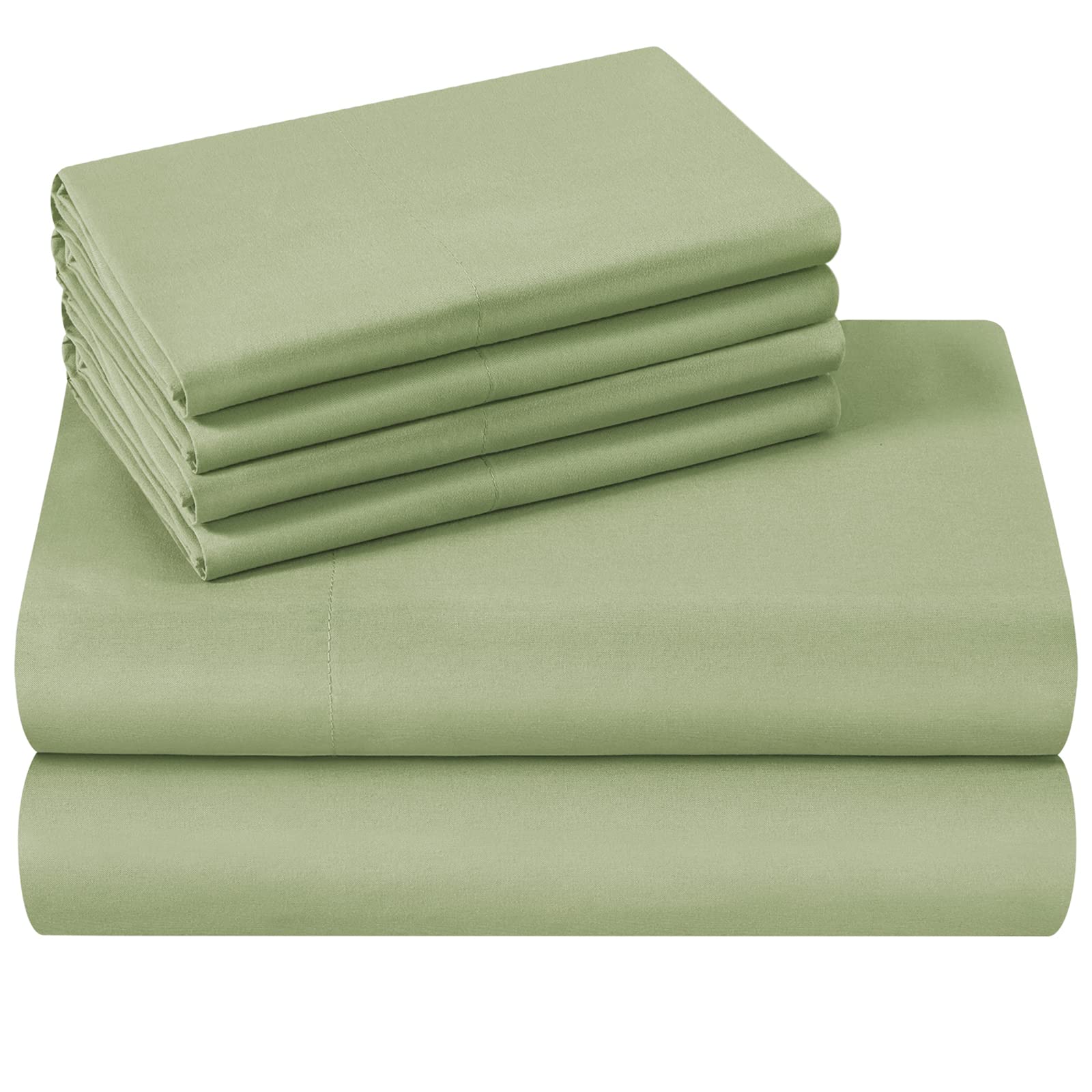 Homeideas King Size Bed Sheets - 6 Piece Set (Sage Green) - Extra Soft Brushed Microfiber 1800 Bedding Sheets, Deep Pocket, Wrinkle & Fade Free