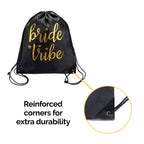 Pop Fizz Designs | Bride & Bride Tribe Drawstring Bags (7 Pack) | Bags For Bachelorette Party | Black