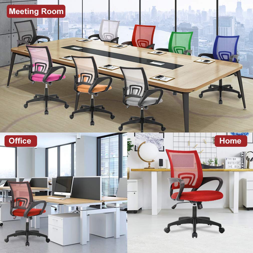 Home Mesh Office Chair Ergonomic Desk Chair Mid Back Computer Chair Task Rolling Swivel Chair With Lumbar Support Arms Modern Executive Adjustable Chair For Girl Adults Women(Red)