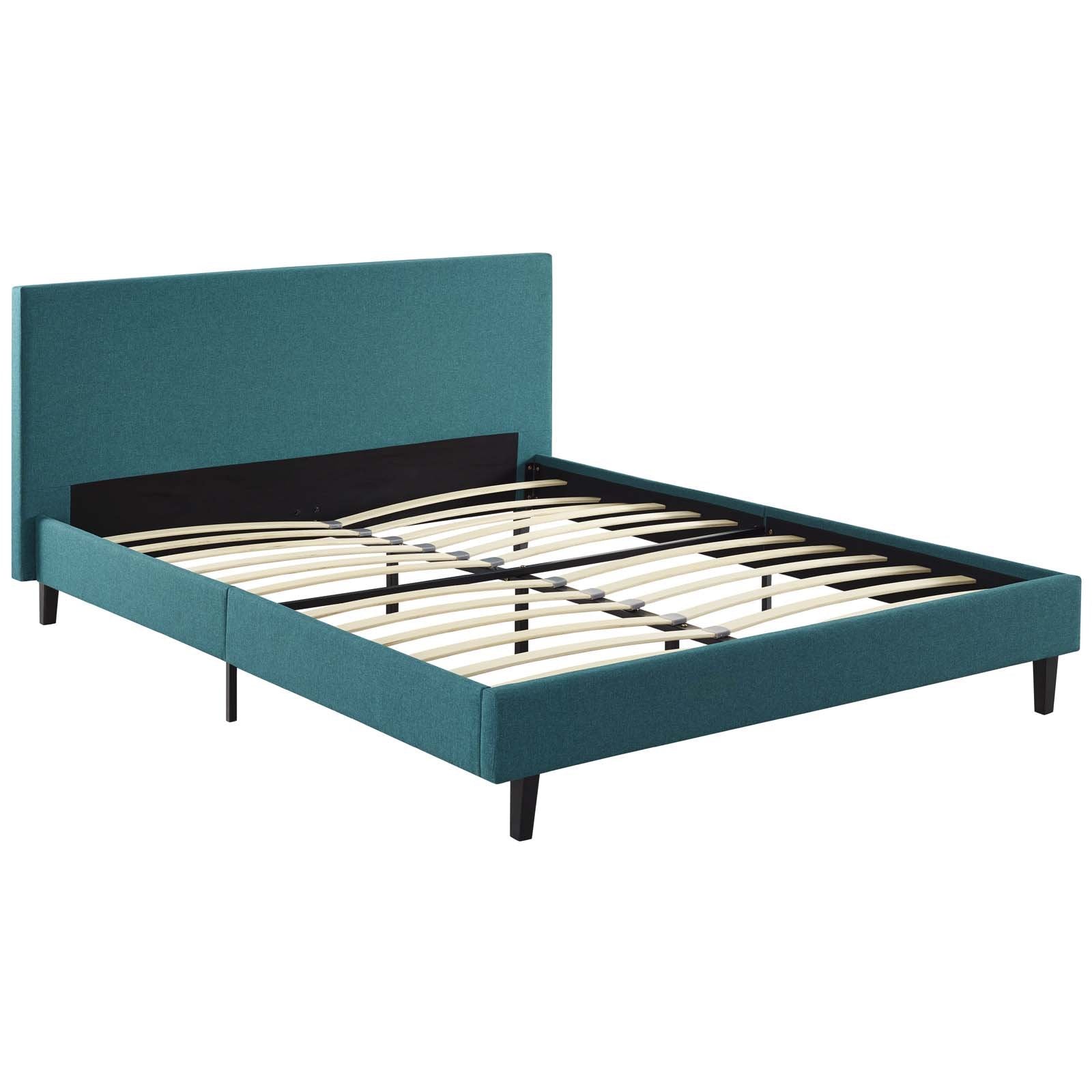 Modway Anya Upholstered Teal Full Platform Bed With Wood Slat Support