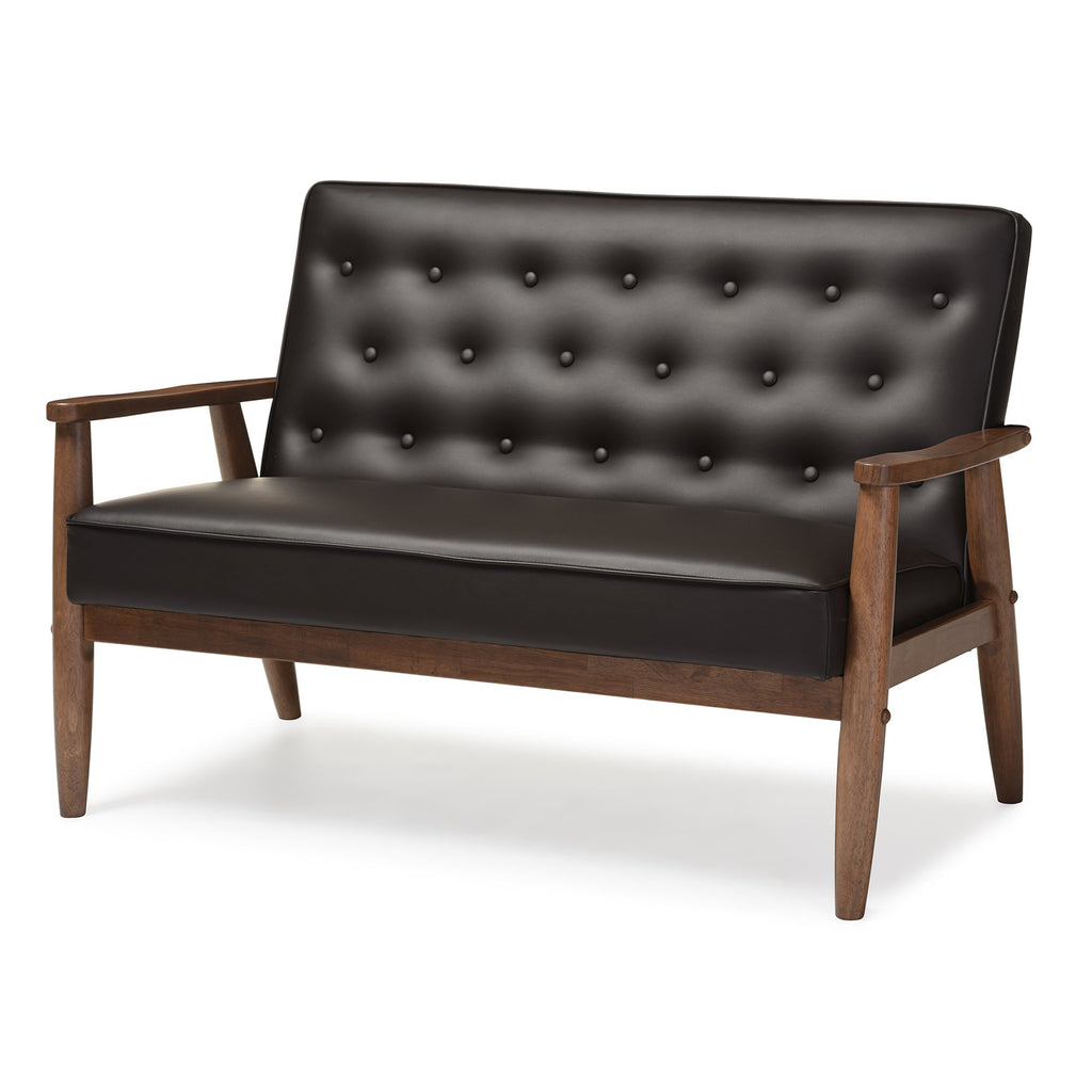 Baxton Studio Sorrento Love Seats, 2 Seater, Brown