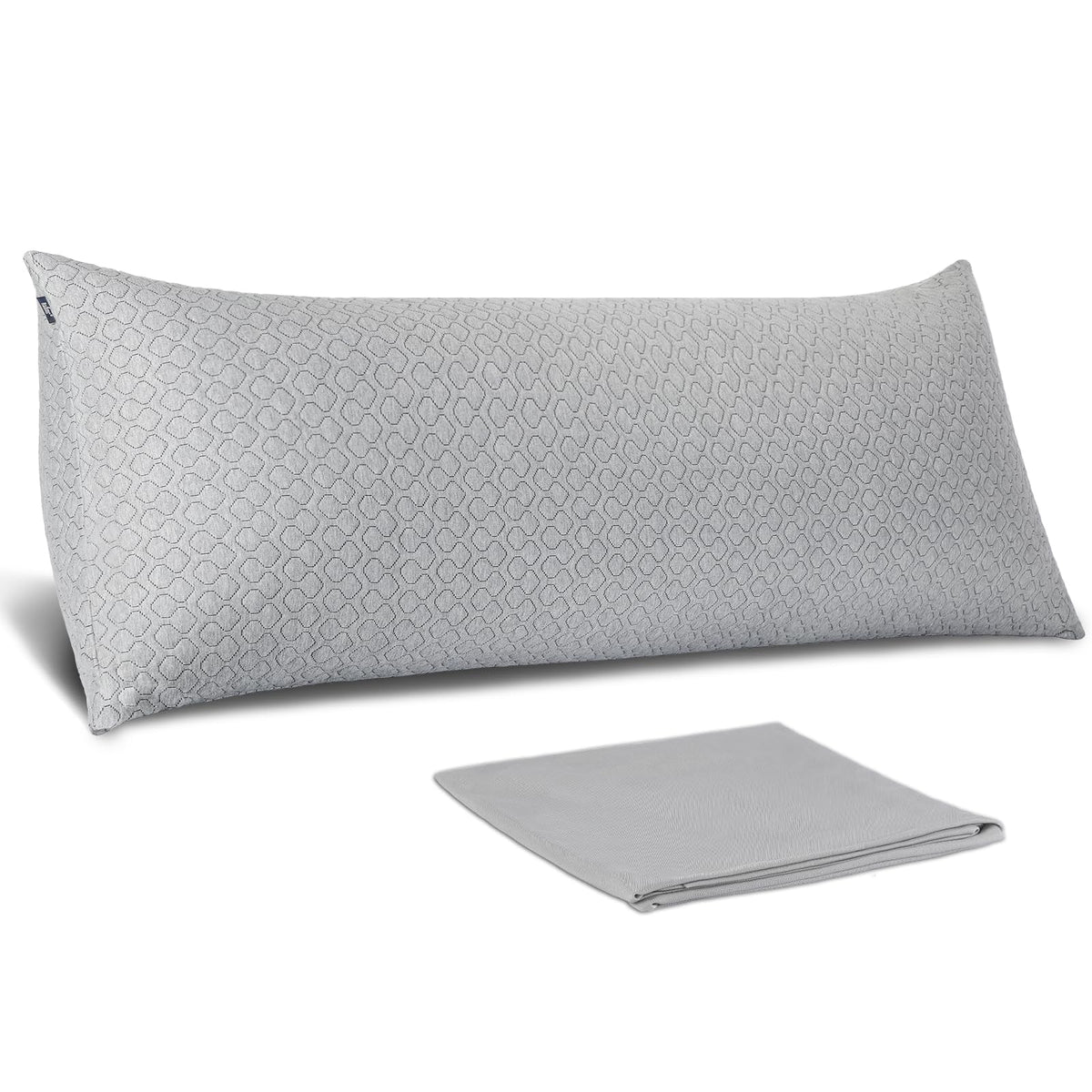 Rainmr Thick Memory Foam Body Pillow - Full Body Pillows For Side Sleeper - With Grey Cooling Pillowcase 20 X 54 Inches (Grey Co