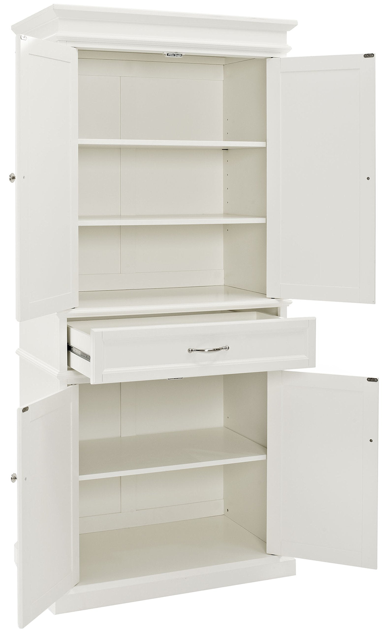 Crosley Furniture Parsons Traditional Pantry Storage Cabinet with Shelves, Kitchen, Dining, or Laundry Room, White