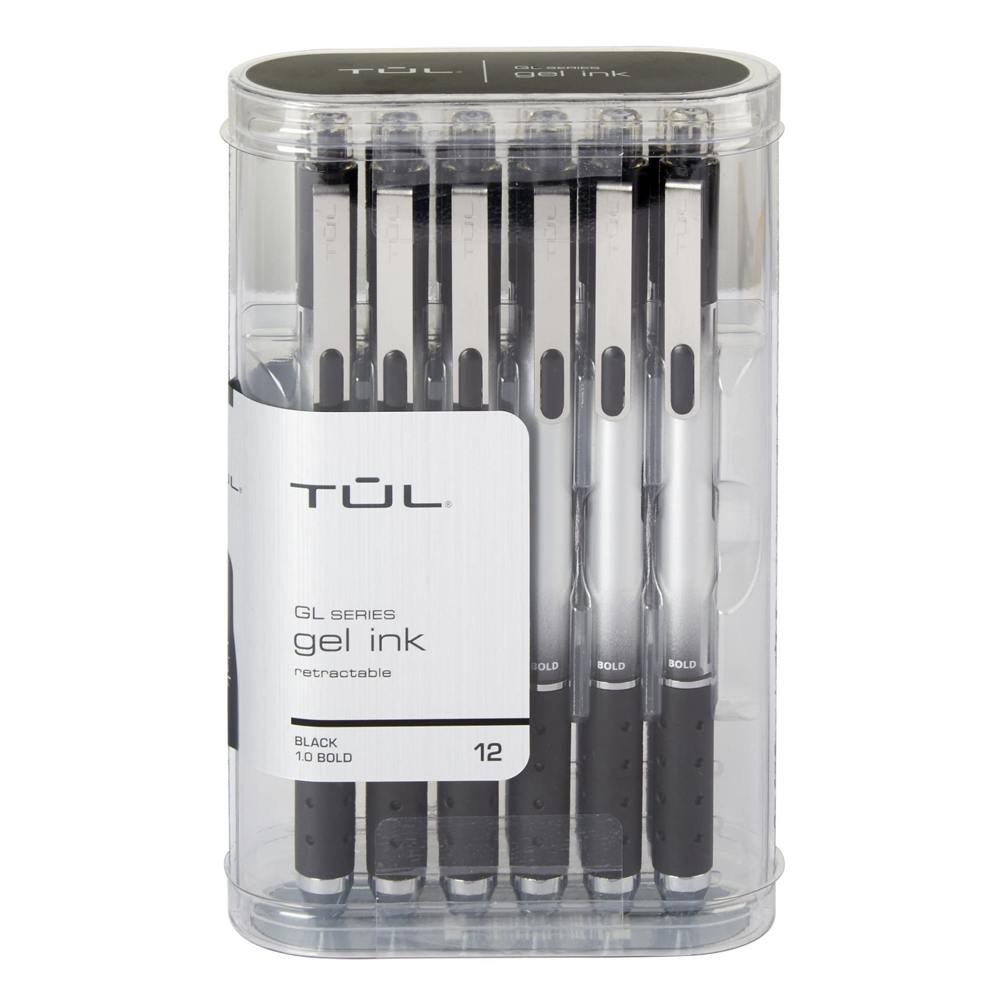 Tul Gl Seriesretractable Gel Pens, Bold Point, 1.0 Mm, Silver Barrel, Black Ink, Pack Of 12 Pens