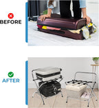 2-Shelf Foldable Luggage Rack with Nylon Straps, High-Back Support, Chrome Finish