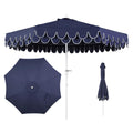 JONATHAN Y UMB1002G Tracy 9 ft. Classic MidCentury Scalloped Fringe Market Patio Umbrella with Auto-Tilt Crank, Wind Vent and UV