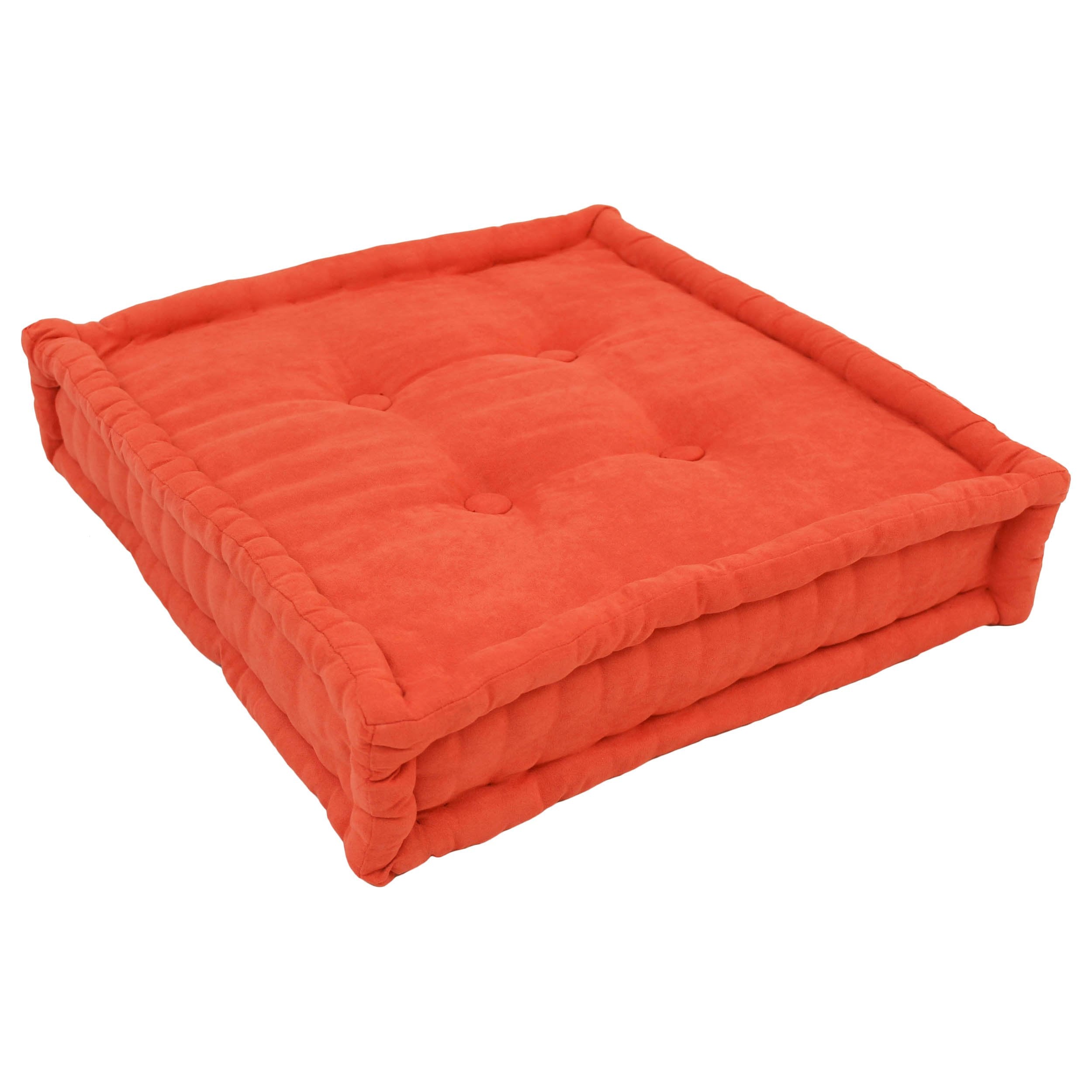 Blazing Needles Button-Tufted Microsuede Square Floor Pillow, 20&quot;, Tangerine Dream