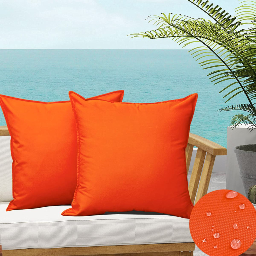 Sofjagetq 20X20 Orange Patio Waterproof Throw Pillow Covers Set Of 2, Decorative Outdoor Pillow Cushion Cases Without Insert For