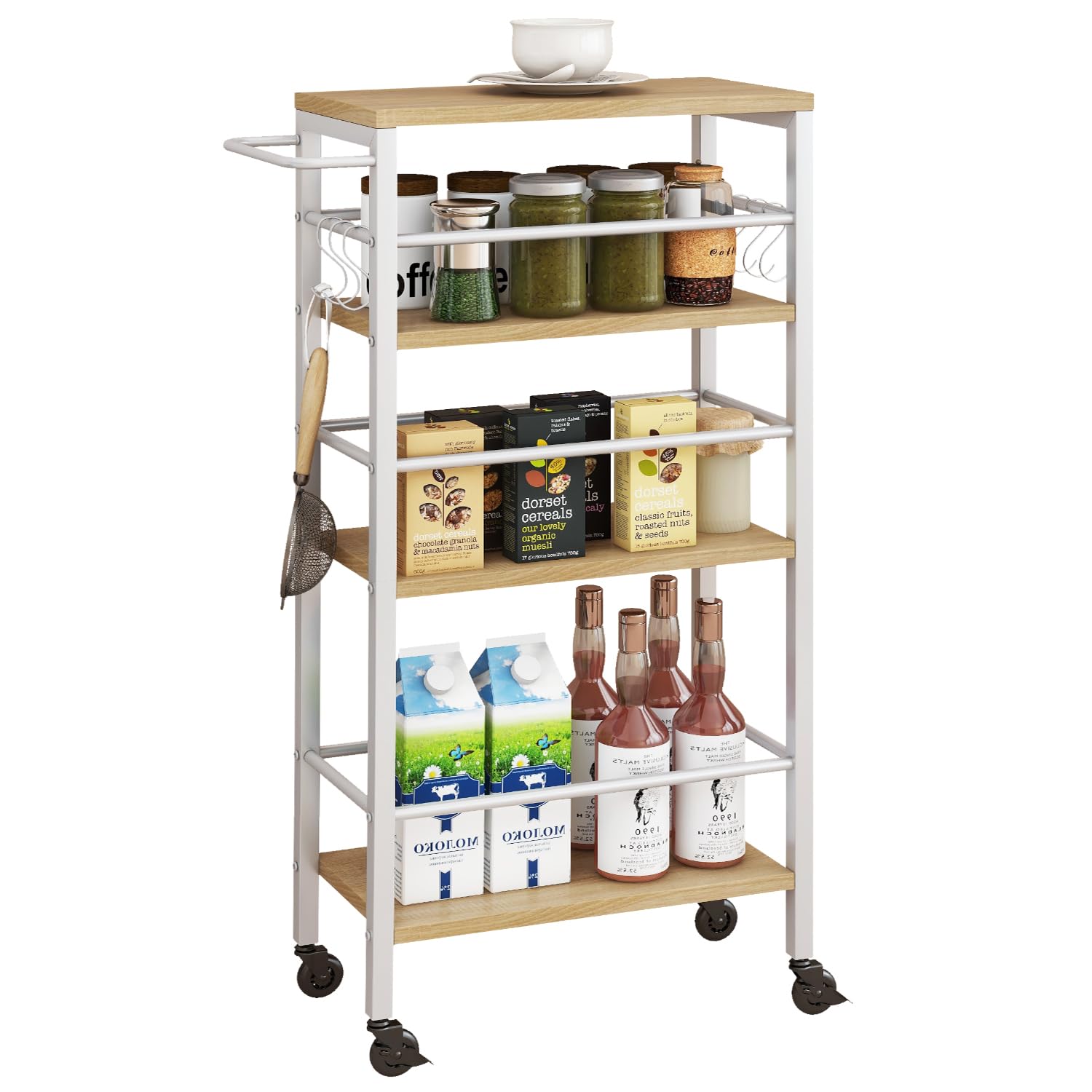 Ibuyke 7.8' Slim Rolling Cart,4 Tier Metal Kitchen Laundry Storage Cart,Industrial Narrow Utility Cart,Trolley With Handle And