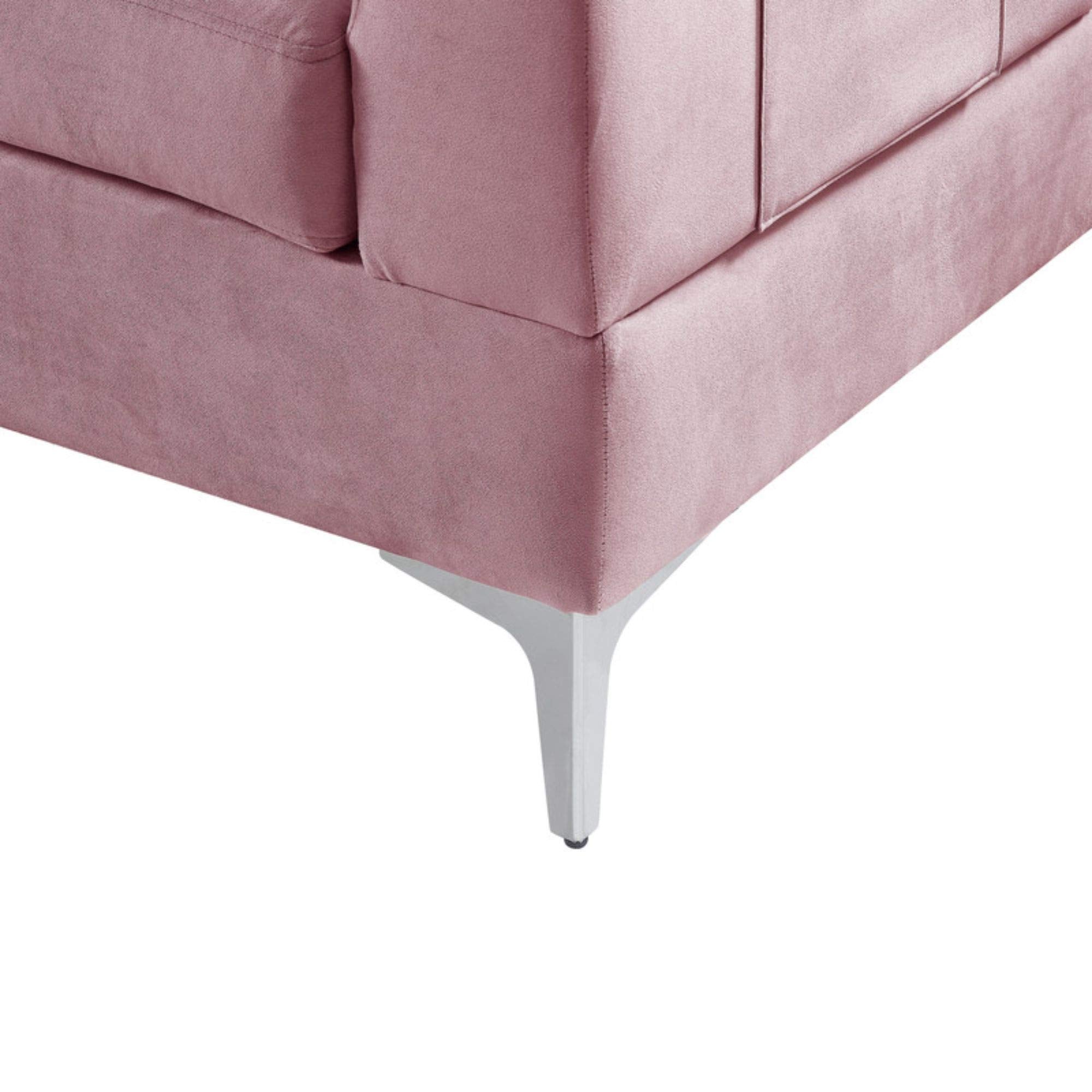 Lilola Home Chloe Pink Velvet Sectional Sofa Chaise with USB Charging Port