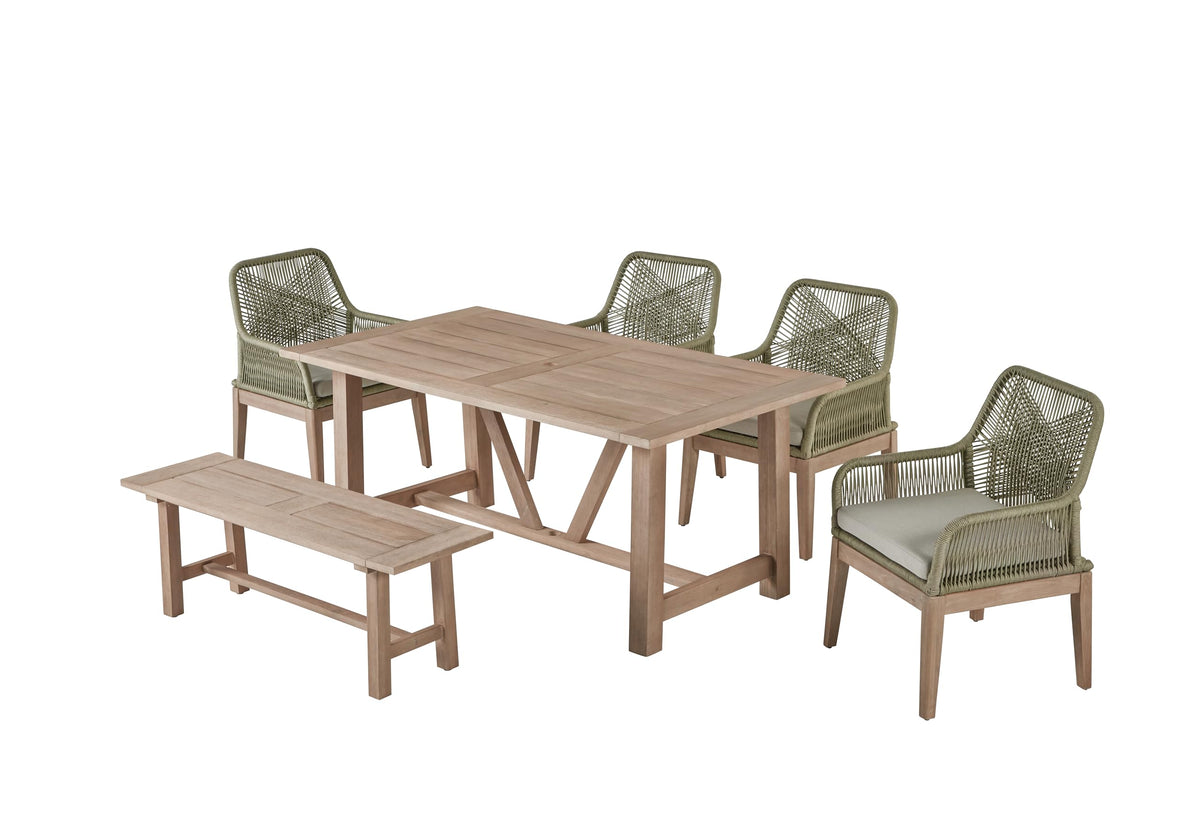 Best Quality Furniture D1007 Outdoor Dining Set, 1 Table + 4 Chairs + 1 Bench, Light Oak