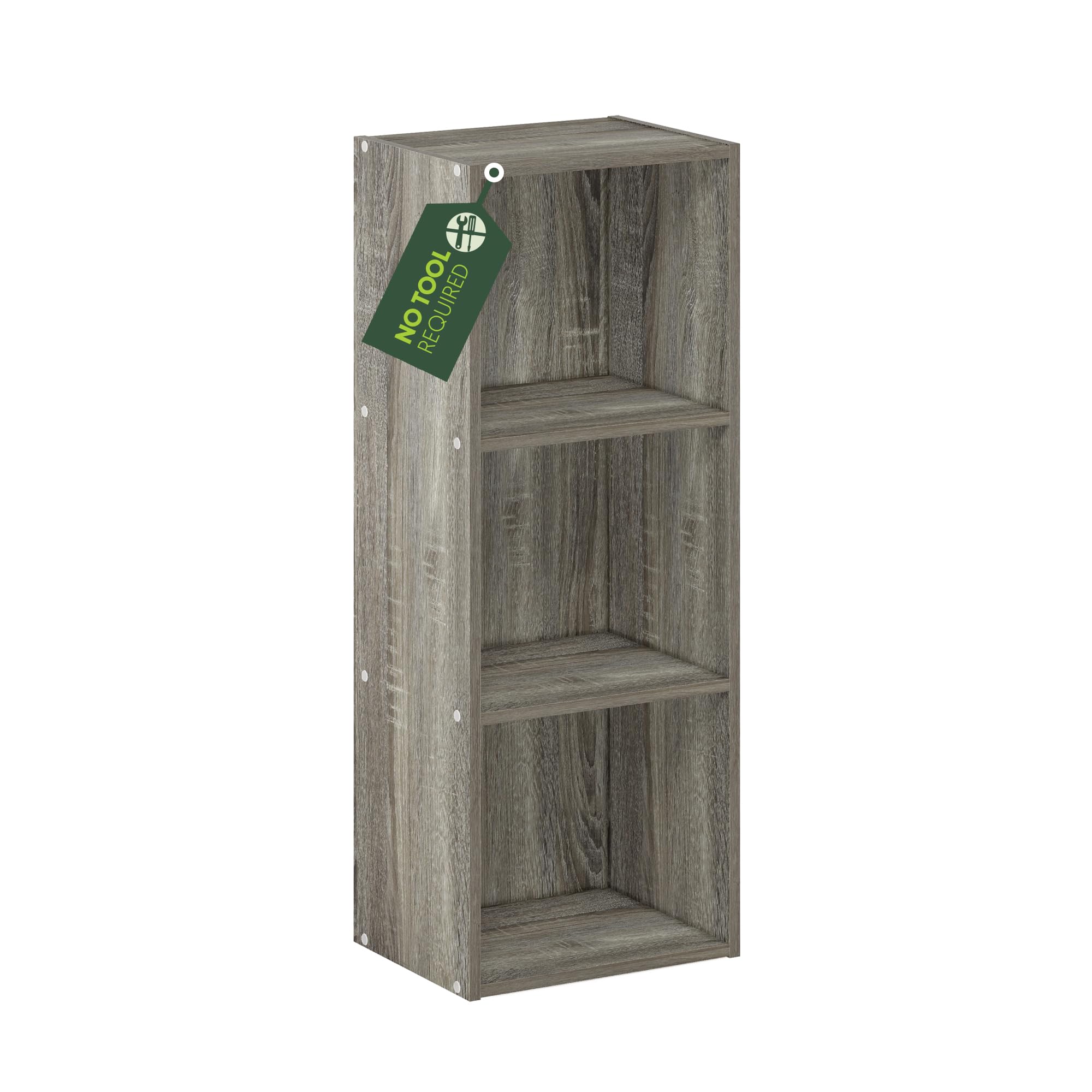 Furinno Pasir 3-Tier No Tool Assembly Open Shelf Bookcase, French Oak