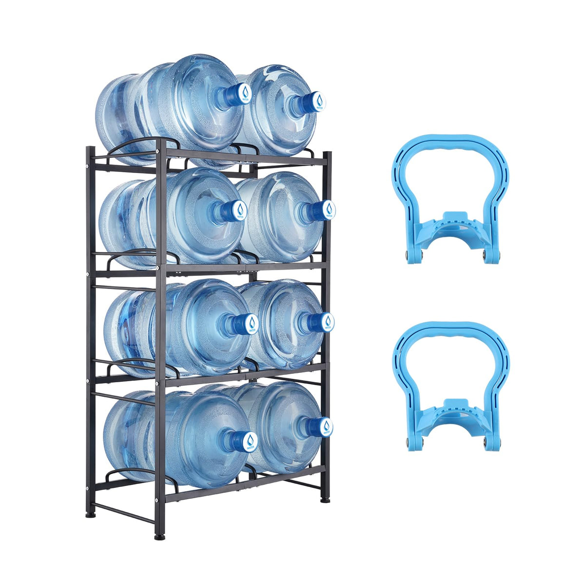 VEVOR 5 Gallon Water Jug Holder, 4 Tiers Double Row Heavy Duty Water Bottle Rack with 8 Slots, Detachable Water Jug Stand for Ki