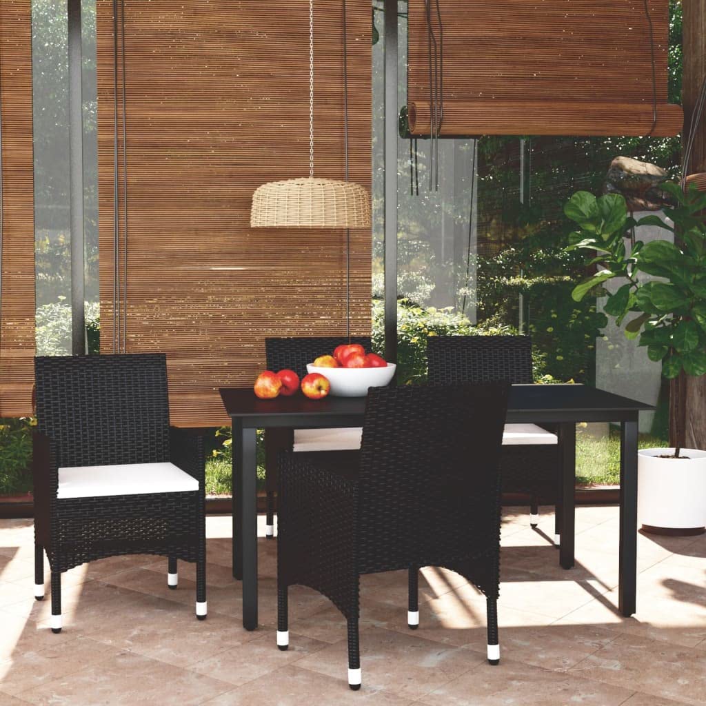 vidaXL Patio Dining Set 5 Piece with Cushions Garden Outdoor Terrace Balcony Dining Table and Chair Seat Seating Furniture Poly Rattan Black