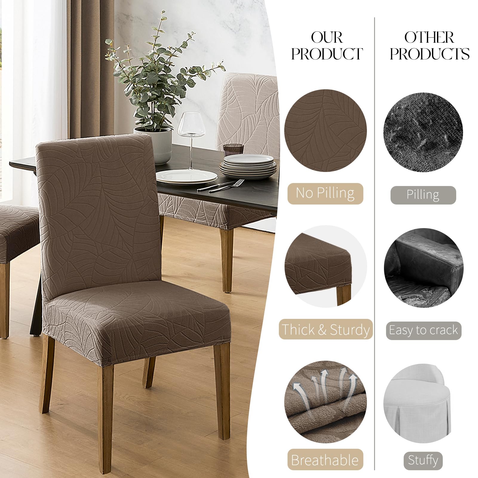 Mosayt 100% Waterproof Dining Room Chair Covers Set Of 6, Super Fit Stretch Jacquard Parson Chairs Slipcovers Removable Washable