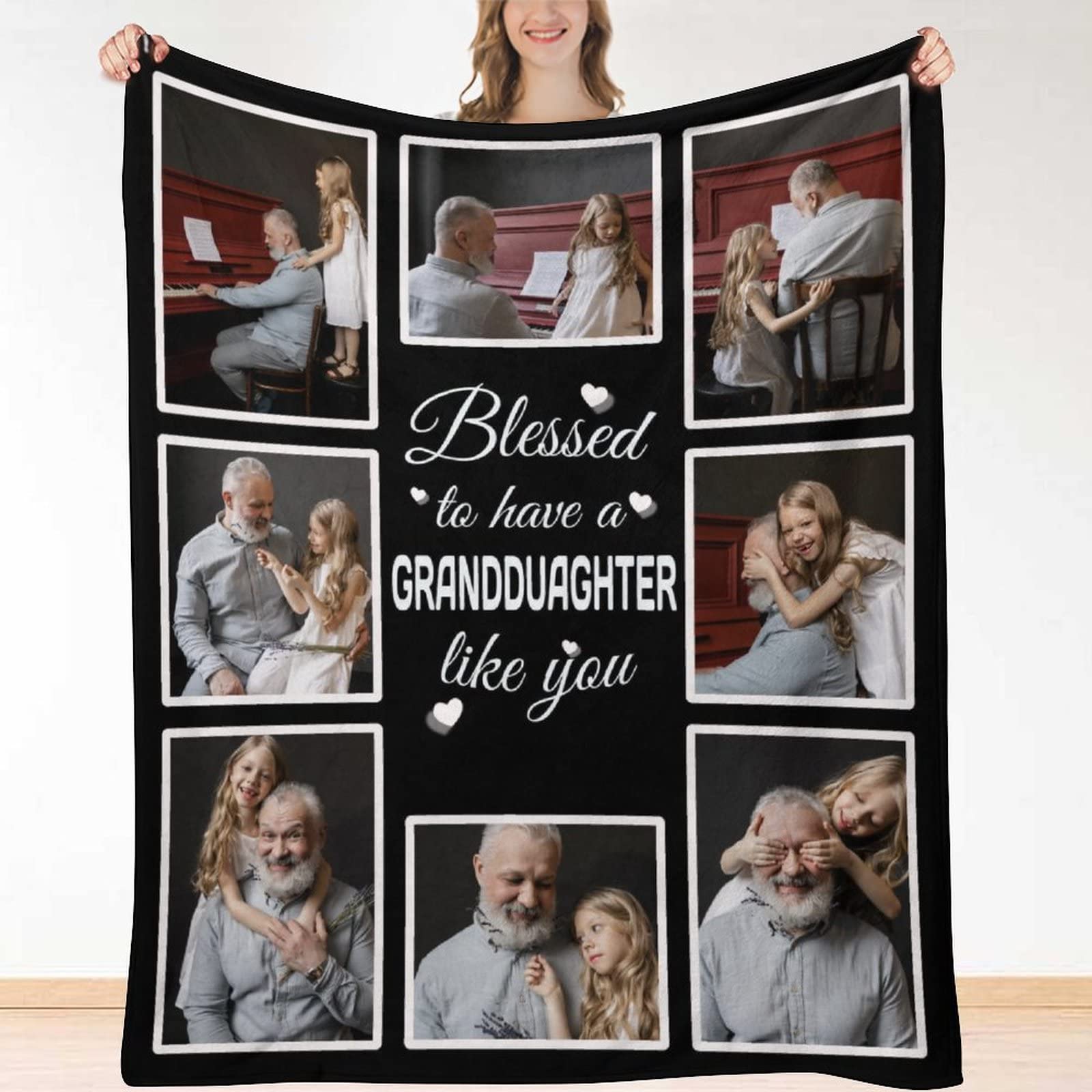 Huglazy Customized Blankets With Photos Text Personalized Picture Blanket For Granddaughter Gifts For Birthday Family Kids Custo